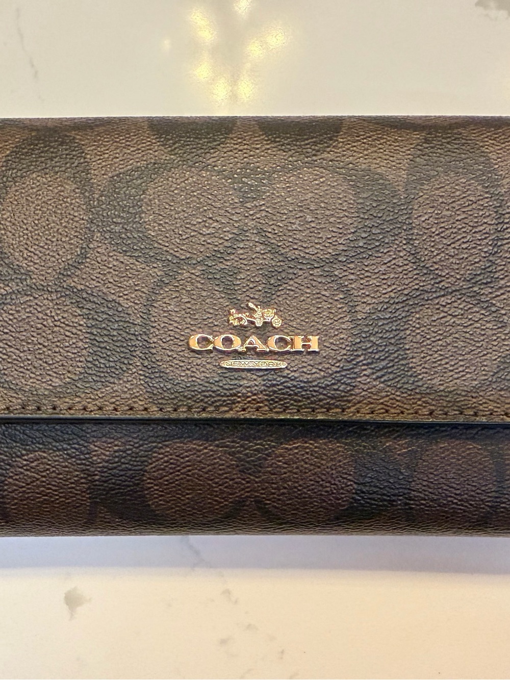 Coach Checkbook Wallet in Signature Black and Brown Coated Canvas Style #F52681